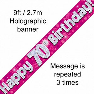 Banner Happy 70th Birthday Pink