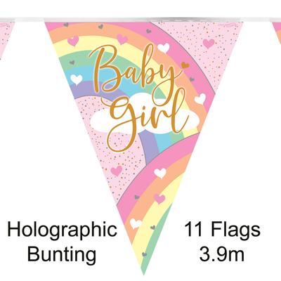 Bunting Baby Girl Pastel Rainbow Holographic 3.9m (11 Flags)
