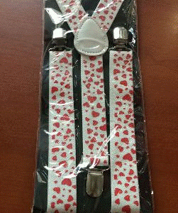 Suspender Braces White with Red Hearts