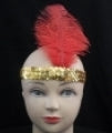 Headband Sequin Gold &amp; Red Feather