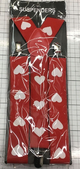 Suspender Braces Red with White Hearts Broad