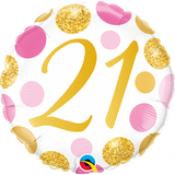 Foil Balloon Pink & Gold Dots 21