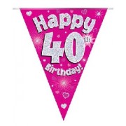Bunting Happy 40 Birthday pink