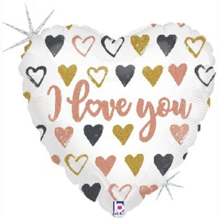 Foil Balloon Love You Heart Rose Gold on White