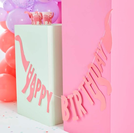 Pink Happy Birthday Dinosaur Bunting 1.37m