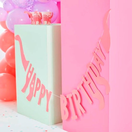 Pink Happy Birthday Dinosaur Bunting 1.37m