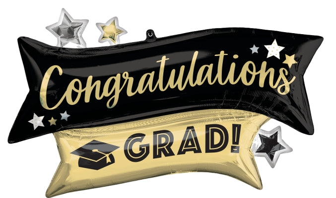 Foil Balloon Super Shape Congrats Grad Gold/Black