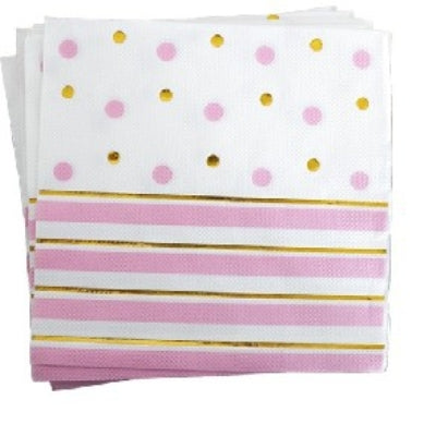 Serviettes Stripes & Dots Foil Light Pink (10)