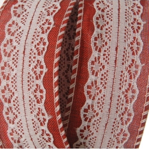 Ribbon - Hessian Red with Lace 4cmx4.5m