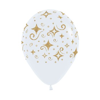 Balloon - Latex Gold Diamond Glitter on White