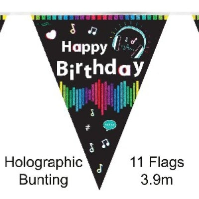 Bunting Music Birthday Holographic  3.9m (11 Flags)
