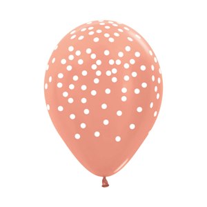 Balloon - Latex White Confetti  on Metallic Rose Gold
