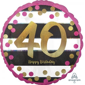Foil Balloon Holo Pink & Gold Milestone 40
