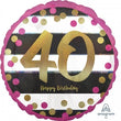 Foil Balloon Holo Pink & Gold Milestone 40