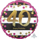 Foil Balloon Holo Pink & Gold Milestone 40