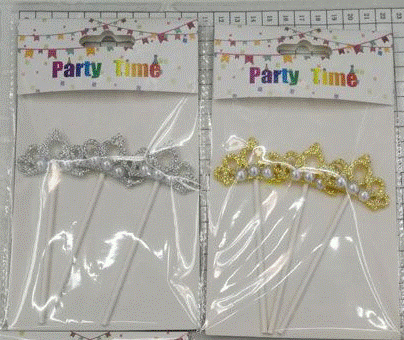 Cake Topper - Crown & Pearls 3pc assorte