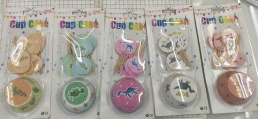 Cupcake Holder & Picks Dino 24pc