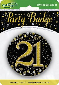 Badge - 21st Birthday 7.5cm Black Fizz