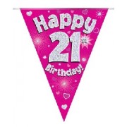 Bunting Happy 21 Birthday pink
