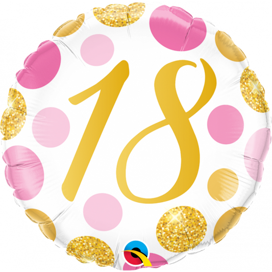 Foil Balloon Pink & Gold Dots 18