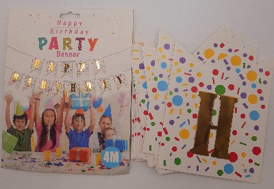 Bunting Happy Birthday Gold on White