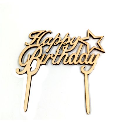 Cake Topper - Happy Birthday Natural 14cm