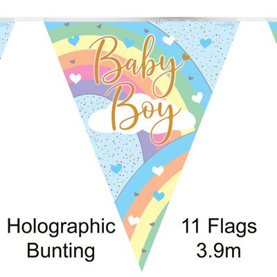 Bunting Baby Boy Pastel Rainbow Holographic 3.9m (11 Flags)