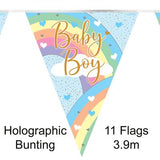 Bunting Baby Boy Pastel Rainbow Holographic 3.9m (11 Flags)
