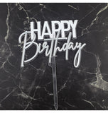Cake Topper - Happy Birthday White/Silver 18cm