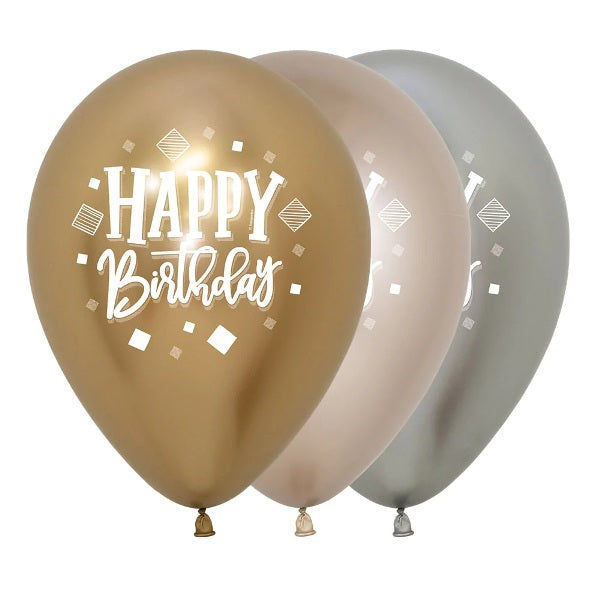 Balloon - Latex Happy Birthday Squares Reflex assorted