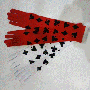 Gloves White Long or Red with Poker Design