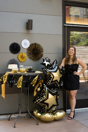 Foil Balloon - Airloonz Star Cluster Black &amp; Gold
