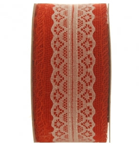 Ribbon - Hemp Red with Lace 4.5cmx5m