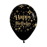Balloon - Latex Happy Birthday Gold on Black Glitter Ink