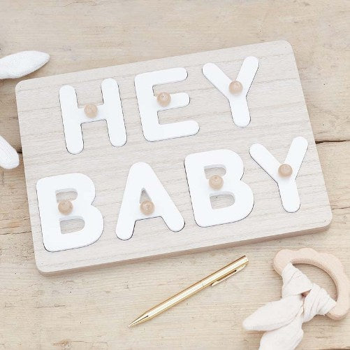 Baby Shower Hey Baby Wooden Puzzle Guest Book