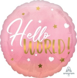 Foil Balloon Hello World Pink