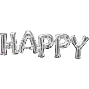 Foil Balloon Phrase &#39;HAPPY&#39; Silver (to be airfilled)