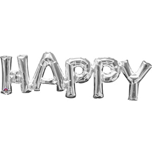 Foil Balloon Phrase 'HAPPY' Silver (to be airfilled)