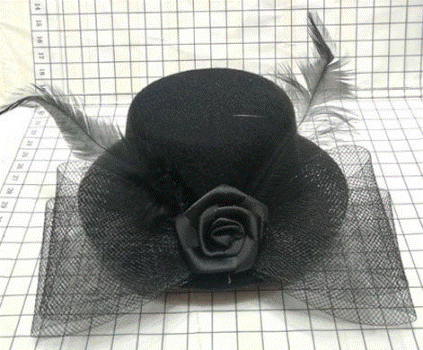 Hat Black on Clip with Flower/Fur/Net