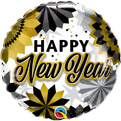 Foil Balloon Gold &amp; Black Fans Happy New Year