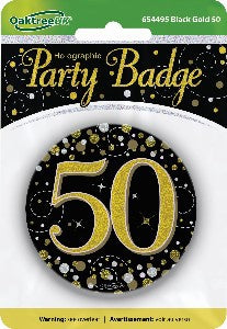 Badge - 50th Birthday 7.5cm Black Fizz