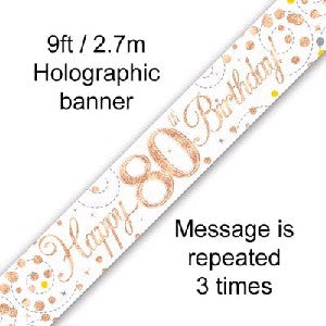 Banner Sparkling Fizz Rose Gold Happy 80th