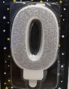Candle Numeric 0 Glitter Silver