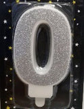 Candle Numeric 0 Glitter Silver