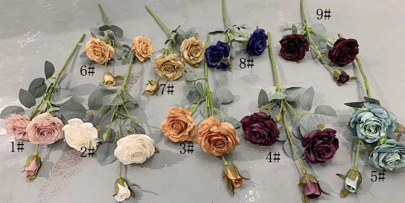 Artificial Flower Roses (3 per stem) assorted