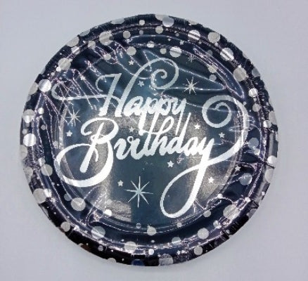 Plates Happy Birthday Sparkling Fizz Silver (10)