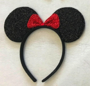 Headband Mouse Ears Black &amp; Red Bow