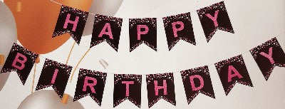 Banner Happy Birthday Pink on Black