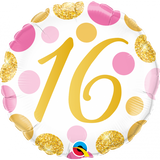 Foil Balloon Pink & Gold Dots 16