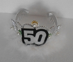 Tiara Silver with Fur &amp; Pearls 50th